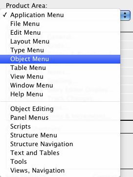 Product Area from Keyboard Shortcut Menu in InDesign